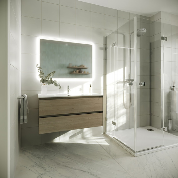 Тумба подвесная с раковиной-столешницей Sancos Cento 100 см CN100KE, карпатская ель фото 5