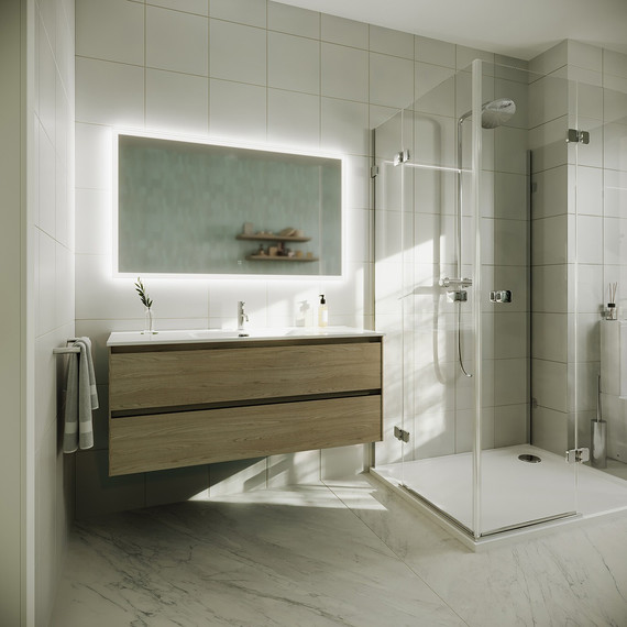 Тумба подвесная с раковиной-столешницей Sancos Cento 120 см CN120-1KE, карпатская ель фото 5