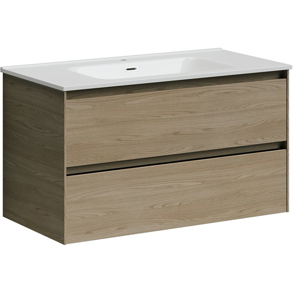 Тумба подвесная с раковиной-столешницей Sancos Cento 90 см CN90KE, карпатская ель -  Тумба подвесная с раковиной-столешницей Sancos Cento 90 см CN90KE, карпатская ель фото