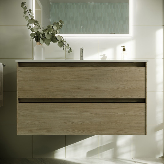 Тумба подвесная с раковиной-столешницей Sancos Cento 90 см CN90KE, карпатская ель - 4 Тумба подвесная с раковиной-столешницей Sancos Cento 90 см CN90KE, карпатская ель фото 4