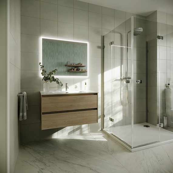 Тумба подвесная с раковиной-столешницей Sancos Cento 90 см CN90KE, карпатская ель - 5 Тумба подвесная с раковиной-столешницей Sancos Cento 90 см CN90KE, карпатская ель фото 5