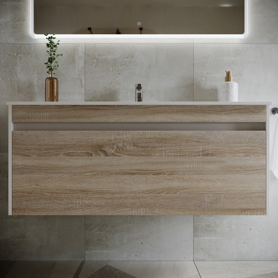 Тумба подвесная с раковиной-столешницей Sancos Smart 120 см SM120-1E, дуб бардолино/белый фото 3