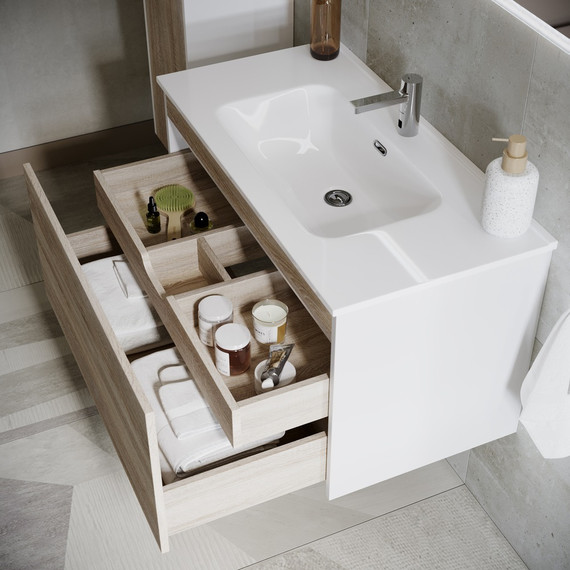 Тумба подвесная с раковиной-столешницей Sancos Smart 120 см SM120-1E, дуб бардолино/белый фото 4