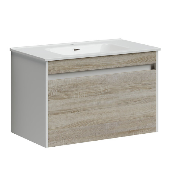 Тумба подвесная с раковиной-столешницей Sancos Smart 80 см SM80E, дуб бардолино/белый -  Тумба подвесная с раковиной-столешницей Sancos Smart 80 см SM80E, дуб бардолино/белый фото