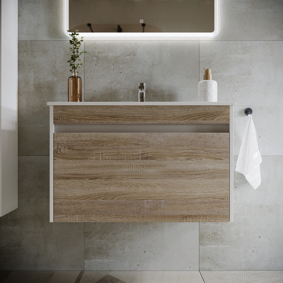 Тумба подвесная с раковиной-столешницей Sancos Smart 80 см SM80E, дуб бардолино/белый - 3 Тумба подвесная с раковиной-столешницей Sancos Smart 80 см SM80E, дуб бардолино/белый фото 3