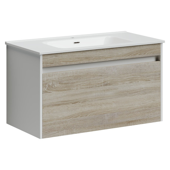 Тумба подвесная с раковиной-столешницей Sancos Smart 90 см SM90E, дуб бардолино/белый -  Тумба подвесная с раковиной-столешницей Sancos Smart 90 см SM90E, дуб бардолино/белый фото