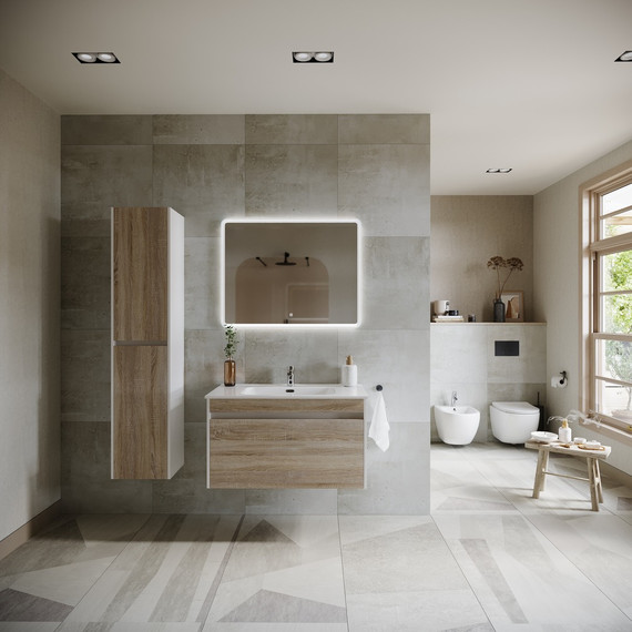 Тумба подвесная с раковиной-столешницей Sancos Smart 90 см SM90E, дуб бардолино/белый - 5 Тумба подвесная с раковиной-столешницей Sancos Smart 90 см SM90E, дуб бардолино/белый фото 5