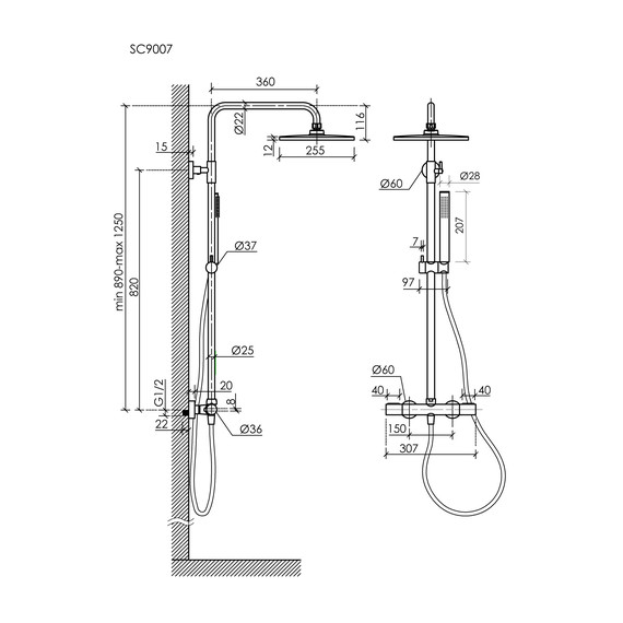 Душевая стойка с термостатом Sancos Etna SC9007GG, вороненая сталь - 2 Душевая стойка с термостатом Sancos Etna SC9007GG, вороненая сталь фото 2