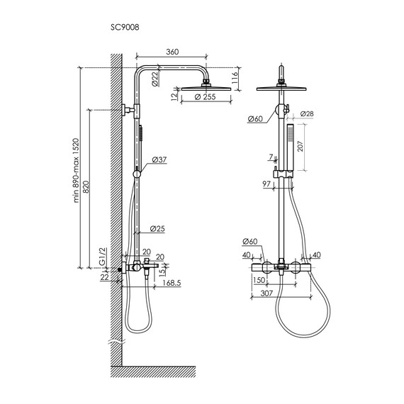 Душевая стойка с термостатом Sancos Etna SC9008BG, брашированное золото - 2 Душевая стойка с термостатом Sancos Etna SC9008BG, брашированное золото фото 2