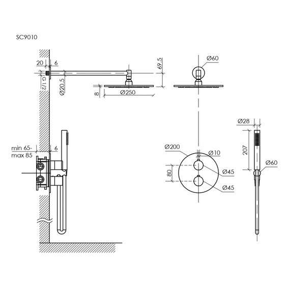 Душевая система для душа с термостатом Sancos Etna SC9010BG, брашированное золото фото 3