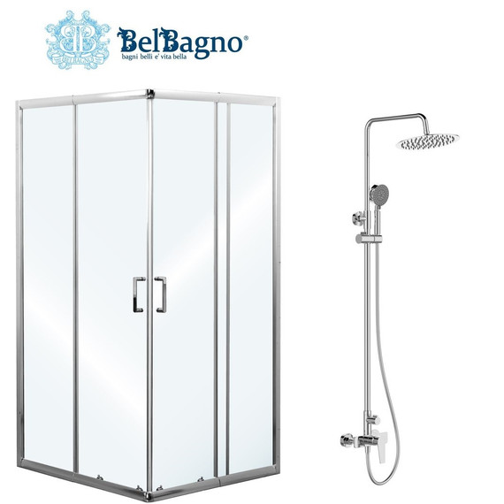 Набор 2 в 1: Душевое ограждение BelBagno (75-90)х(75-90) см UNIQUE-A-2-75/90-C-Cr + Душевая стойка BelBagno ANCONA-DOCM-CRM -  Набор 2 в 1: Душевое ограждение BelBagno (75-90)х(75-90) см UNIQUE-A-2-75/90-C-Cr + Душевая стойка BelBagno ANCONA-DOCM-CRM фото