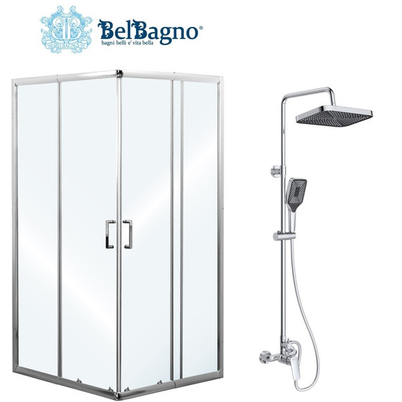 Набор 2 в 1: Душевое ограждение BelBagno (75-90)х(75-90) см UNIQUE-A-2-75/90-C-Cr + Душевая стойка BelBagno DUE-DOCM-CRM -  Набор 2 в 1: Душевое ограждение BelBagno (75-90)х(75-90) см UNIQUE-A-2-75/90-C-Cr + Душевая стойка BelBagno DUE-DOCM-CRM фото