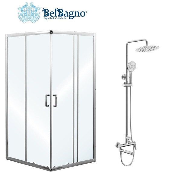 Набор 2 в 1: Душевое ограждение BelBagno (85-100)х(85-100) см UNIQUE-A-2-85/100-C-Cr + Душевая стойка BelBagno UNIQUE-VSCM-CRM -  Набор 2 в 1: Душевое ограждение BelBagno (85-100)х(85-100) см UNIQUE-A-2-85/100-C-Cr + Душевая стойка BelBagno UNIQUE-VSCM-CRM фото