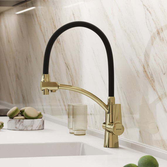Смеситель для кухни Sancos Eri SC4001ZG, полированное золото/чёрный фото 7