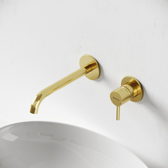 Смеситель для раковины настенный Sancos Etna SC9004BG, брашированное золото (со скрытой частью) фото 3