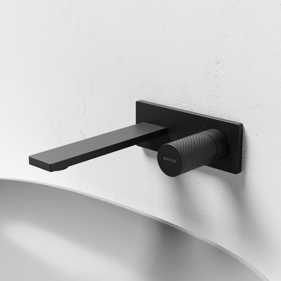 Смеситель для раковины настенный Sancos Nexus SC9013MB, чёрный матовый (со скрытой частью) фото 3