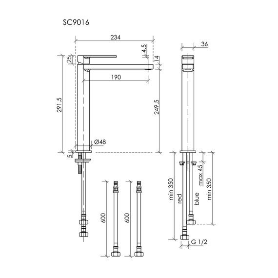 Смеситель для раковины высокий Sancos Studio SC9016MB, чёрный матовый фото 3