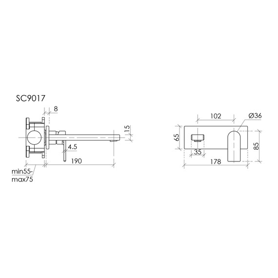 Смеситель для раковины настенный Sancos Studio SC9017MB, чёрный матовый (со скрытой частью) фото 6