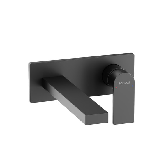Смеситель для раковины настенный Sancos Studio SC9017MB, чёрный матовый (со скрытой частью) фото 