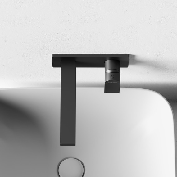 Смеситель для раковины настенный Sancos Studio SC9017MB, чёрный матовый (со скрытой частью) фото 3