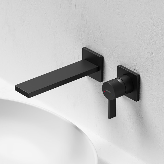 Смеситель для раковины настенный Sancos Linn SC9021MB, чёрный матовый (со скрытой частью) фото 2