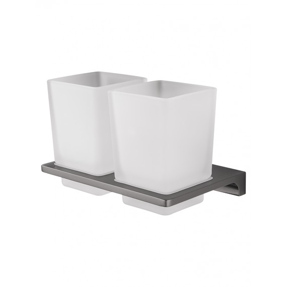 Стакан двойной для зубных щеток Wonzon & Woghand Eclipse WW-9128-GM, цвет тёмный графит брашированный фото 