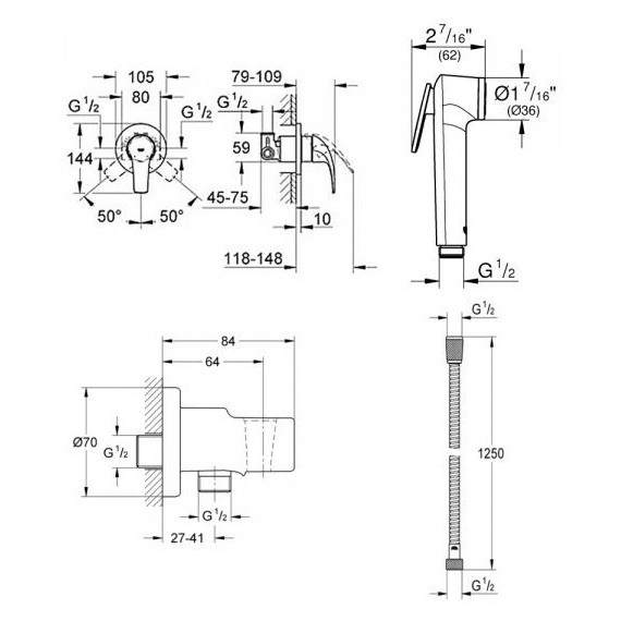 Набор для гигиенического душа Grohe BauCurve 129185 фото 4