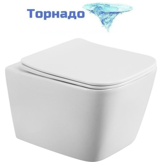 Унитаз подвесной безободковый BelBagno BB7106CH-TOR/SC (система смыва торнадо) с тонкой крышкой микролифт фото 