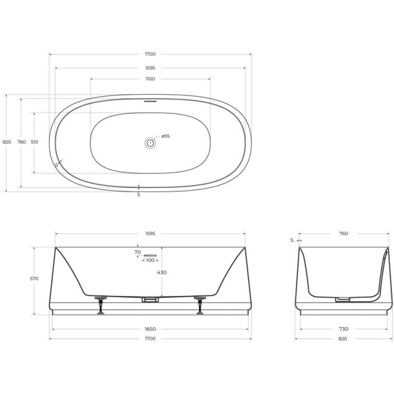 Ванна отдельностоящая Cezares Lux 170x82 см CZR-LUX-CENTRAL-170-82-58 фото 6