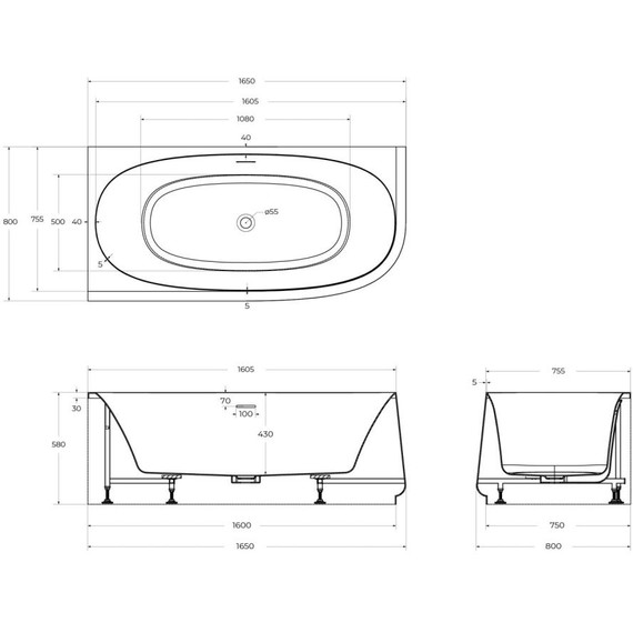 Ванна акриловая Cezares Lux 165x80 см CZR-LUX-CORNER-165-80-58-L фото 6