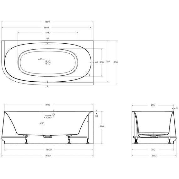 Ванна акриловая Cezares Lux 165x80 см CZR-LUX-CORNER-165-80-58-R фото 6