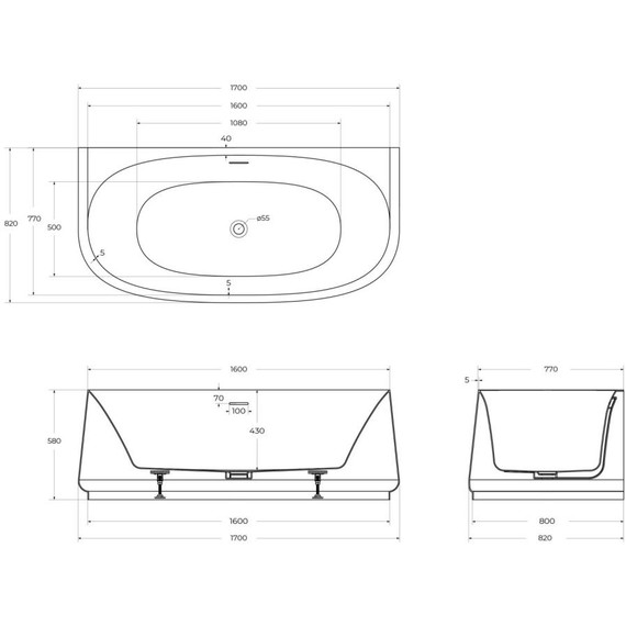 Ванна акриловая Cezares Lux 170x82 см CZR-LUX-WALL-170-80-58 фото 6