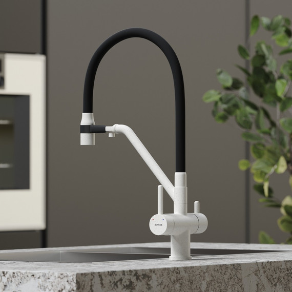 Смеситель для кухни Sancos Dora SC4003GR, белый гранит/чёрный фото 4