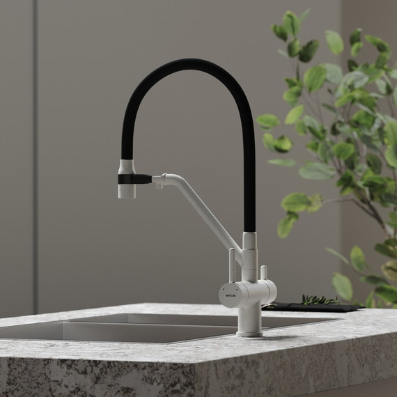 Смеситель для кухни Sancos Dora SC4003GR, белый гранит/чёрный фото 5