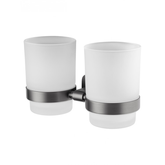 Стакан двойной для зубных щеток Wonzon & Woghand Graffity WW-9328-GM, цвет тёмный графит брашированный фото 