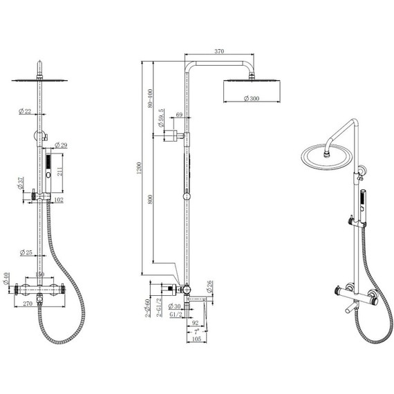 Душевая стойка c термостатом Allen Brau Priority 5.31T10-MG, графит фото 2