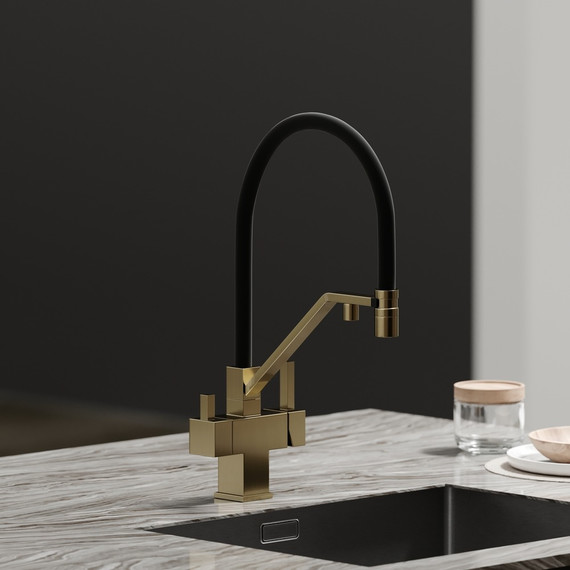 Смеситель для кухни Sancos Loro SC4007BG, брашированное золото/чёрный фото 3