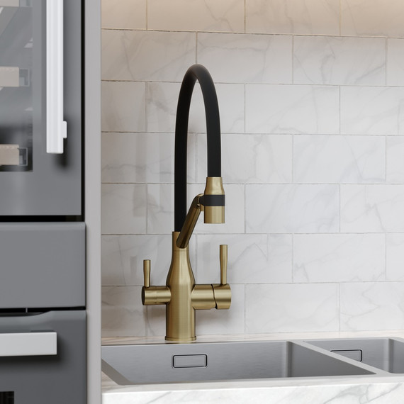 Смеситель для кухни Sancos Orta SC4008BG, брашированное золото/чёрный фото 2