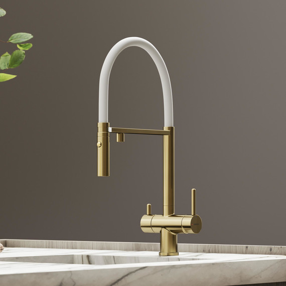 Смеситель для кухни Sancos Imola SC4010BG, брашированное золото/белый фото 4