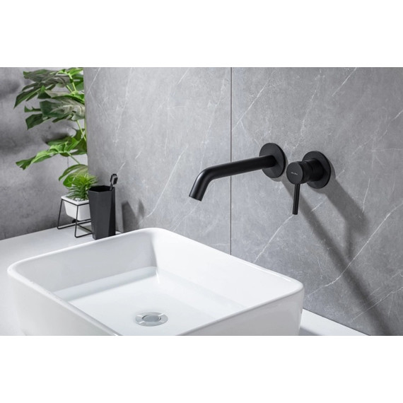 Смеситель для раковины настенный Allen Brau Priority 5.31030-31 (со скрытой частью) чёрный матовый фото 5