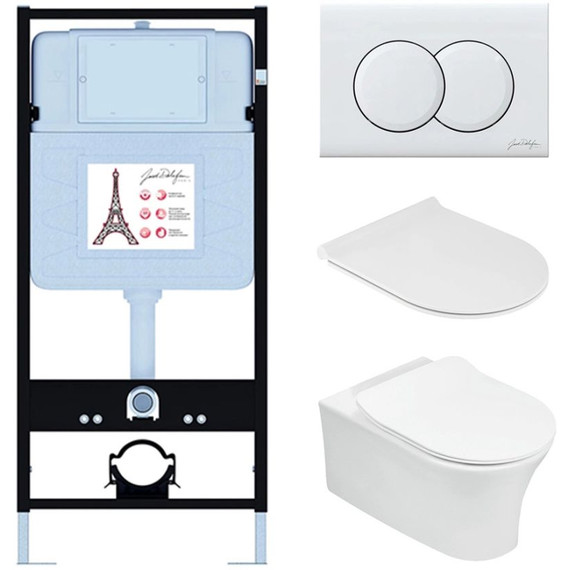 Инсталляция с подвесным безободковым унитазом Jacob Delafon Aleo E21731RU-00, сиденье с тонкой крышкой микролифт фото 