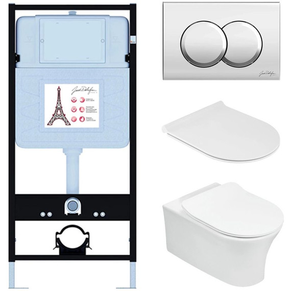 Инсталляция с подвесным безободковым унитазом Jacob Delafon Aleo E21731RU-CP, сиденье с тонкой крышкой микролифт фото 