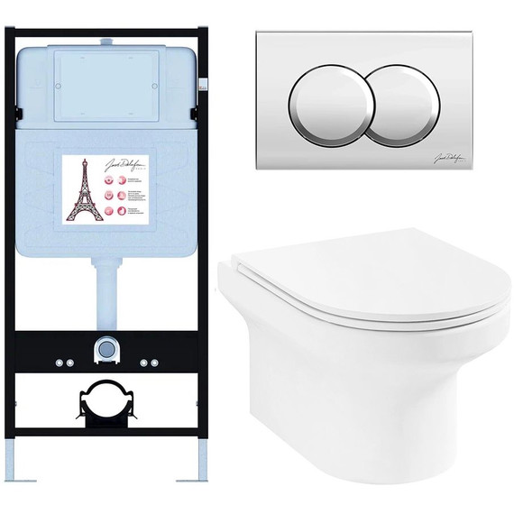 Инсталляция с подвесным безободковым унитазом Jacob Delafon Elite E21743RU-CP, сиденье с тонкой крышкой микролифт фото 