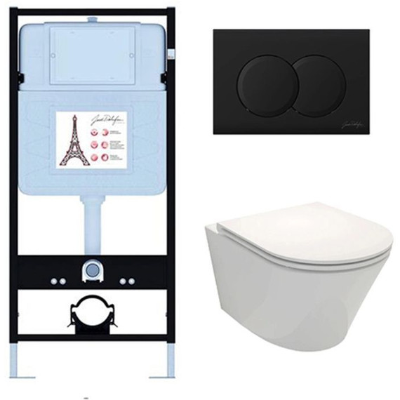 Инсталляция с подвесным безободковым унитазом Jacob Delafon Rodin+ E21750RU-BL, сиденье с тонкой крышкой микролифт фото 