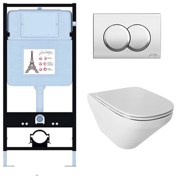 Инсталляция с подвесным безободковым унитазом Jacob Delafon Modern Life E21775RU-CP, сиденье с тонкой крышкой микролифт фото 