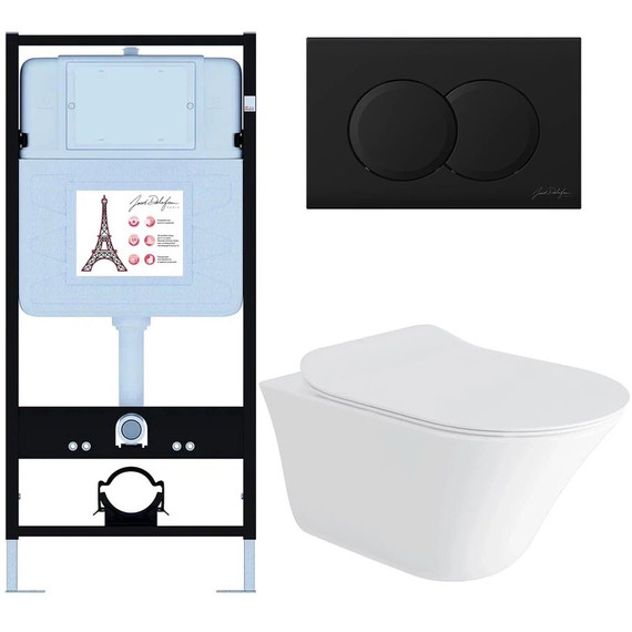 Инсталляция с подвесным безободковым унитазом Jacob Delafon Vive E28079RU-BL, сиденье с тонкой крышкой микролифт фото 