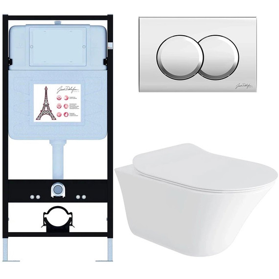 Инсталляция с подвесным безободковым унитазом Jacob Delafon Vive E28079RU-CP, сиденье с тонкой крышкой микролифт фото 2