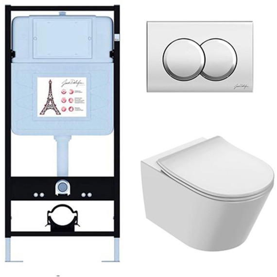Инсталляция с подвесным безободковым унитазом Jacob Delafon Bastille EDAB103-CP, сиденье с тонкой крышкой микролифт фото 