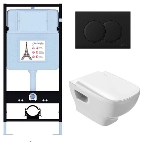 Инсталляция с подвесным безободковым унитазом Jacob Delafon Struktura EDE103-BL, сиденье с крышкой микролифт фото 