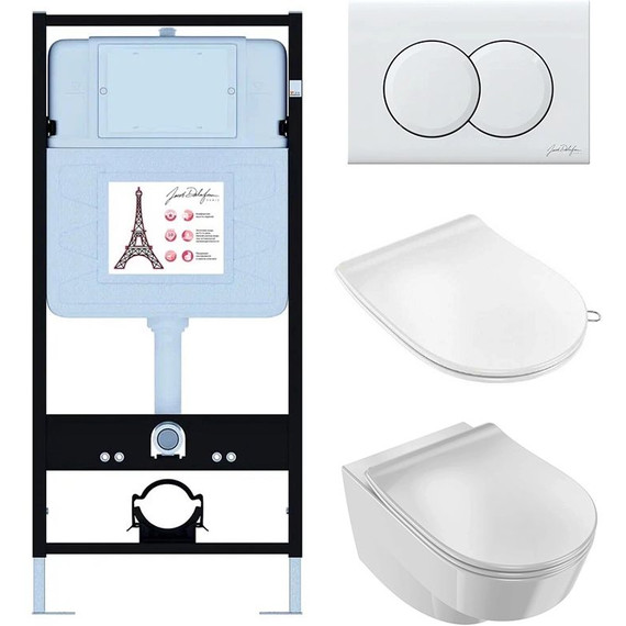 Инсталляция с подвесным безободковым унитазом Jacob Delafon Odeon Rive Gauche EDR103-00, сиденье с тонкой крышкой микролифт фото 